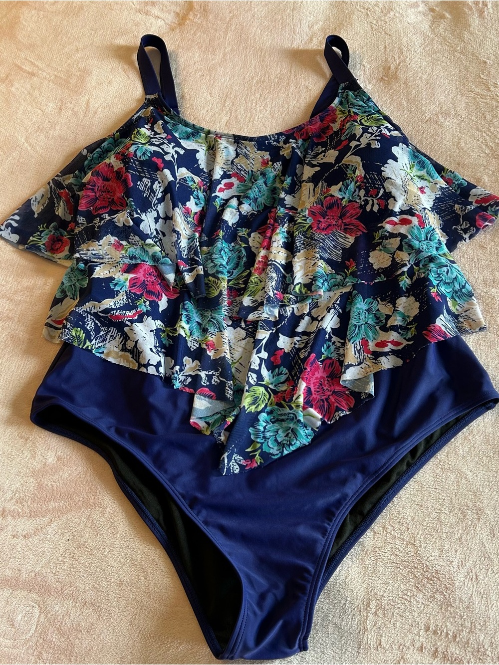 Bloomchic blue with floral tiered asymmetric ruffles adjustable straps 18/20